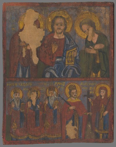 Deesis med St. Charlampi, St. Ján Zlatoústy, st. Gregor Naziansky, bind. Konstantin og Helena af Unbekannt Unbekannt
